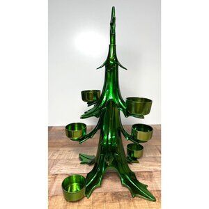 Metallic Green Christmas Tree Tealight Holder With Star Holds 6 Candles Heavy